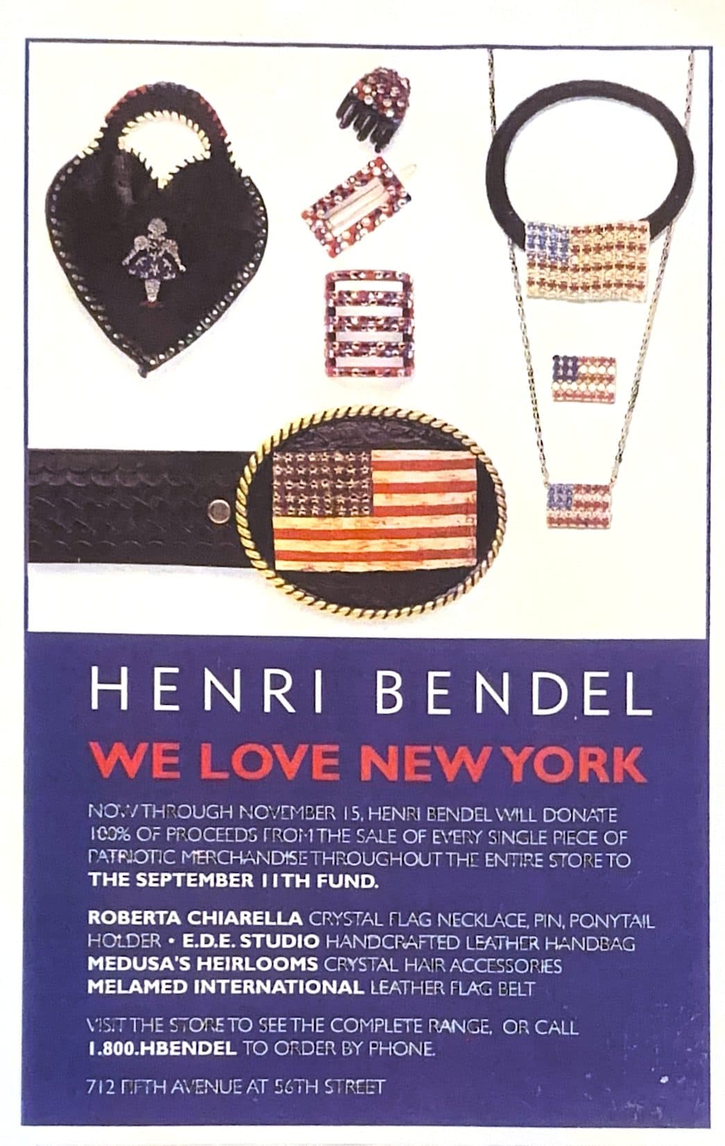 Henri Bendel advertisement in New York Magazine, November 2001, featuring an E.D.E. Studio handcrafted leather handbag